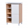 Meuble espace café comportant des rangements et un plateau en bois blanc pour poser votre machine à café ou cafetière