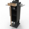 Angle avant ouvert du meuble machine à café bois chêne clair fabriqué en France, meuble d'angle pour machine à café
