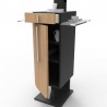 Meuble pour machine à café design en chêne clair qui est comporté de tiroir et de plusieurs étagères fermées par une porte