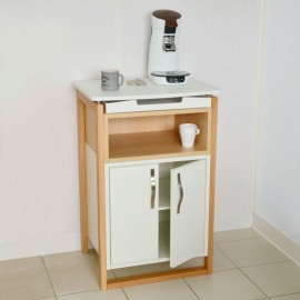 Meuble pour machine a café, noir ou blanc, piètements bois massif, option plateau et tiroir panier