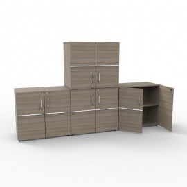 Meuble de rangement avec serrure en bois de coloris driftwood qui est juxtaposable et empilable afin de créer des espaces