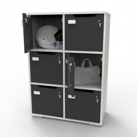 Meuble casier CASEO avec 6 cases coloris graphite qui possède de nombreux rangements par des portes avec serrures à clé
