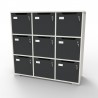 Meuble casier en bois CASEO à 9 cases blanc-graphite doté de rangements fermés par des serrures à clé pour du rangement