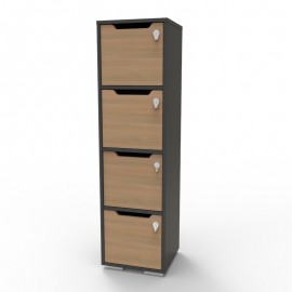 Porte cadenas avec une serrure à clé pour les vestiaires multicases CASEO à 4 casiers dans des salles de sport et hôpitaux