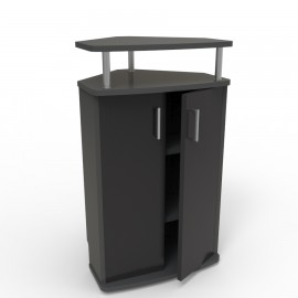 Meuble pour machine à café en noir ouvert avec rangements en accès fermés par des portes pour stocker vos tasses