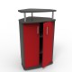 Meuble d'angle pour machine à café coloris rouge ouvert avec des étagères fixes et un plateau en hauteur pour votre cafetière