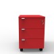 Caisson de rangement couleur rouge comportant trois tiroirs en bois prévus pour vos rangements de documents de bureau