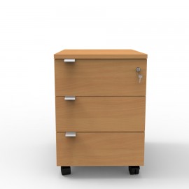 Caisson de rangement hêtre naturel avec ses trois tiroirs qui se ferment avec une serrure à clé et livré monté en entreprise