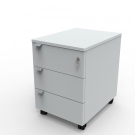 Caisson de rangement coloris gris livré monté dans votre collectivité ou association, caisson bois doté de trois tiroirs en bois