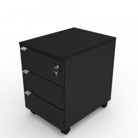 Caisson de rangement en noir avec ses trois tiroirs en bois qui se décline en plusieurs coloris pour convenir à votre bureau