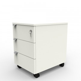 Caisson de rangement coloris blanc doté de tiroirs en bois convenant pour du rangement dans des entreprises et collectivités