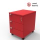 Caisson de rangement rouge qui possède trois tiroirs où vous pouvez ranger des objets et documents de bureau et archives