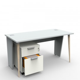 Bureau compact design de coloris gris avec un voile de fond et deux pieds boléros au style scandinave pour professionnels