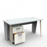 Bureau compact design de coloris gris avec un voile de fond et deux pieds boléros au style scandinave pour professionnels