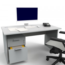 Bureau longueur 140 cm en bois gris permettant d'aménager des bureaux et salles de réunion en open space ou des espaces de cowor