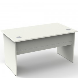 Bureau longueur 140 cm en bois blanc doté de deux passes-câbles permettant de laisser passer les câbles d'ordinateur