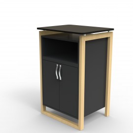 Meuble pour machine a café, noir piètements bois massif, option plateau et tiroir panier