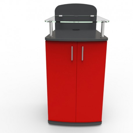 Meuble pour machine à café professionnel en bois rouge avec des rangements fermés et en accès libre pour stocker vos tasses Meuble pour machine à café professionnel en bois rouge avec des rangements fermés et en accès libre pour stocker vos tasses