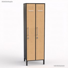 Vestiaire industriel conçu pour répondre à tous vos besoins de rangement avec corps de meuble graphite et 2 portes coloris chêne