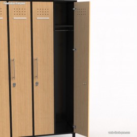 Vestiaire industriel avec deux colonnes dont les façades des portes sont en coloris chêne clair avec un corps de meuble graphite