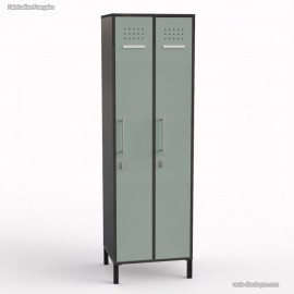 Vestiaire industriel en matière bois étant plus chic et confort avec un corps de meuble graphite et ses deux portes coloris vert