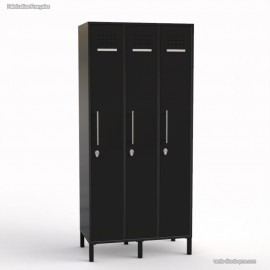 Casier vestiaire professionnel en graphite avec 3 portes coloris noir largeur 30 cm et hauteur 180 cm pour des bureaux