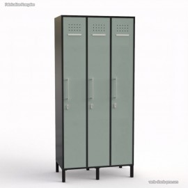 Casier vestiaire professionnel en coloris graphite dont chacune des 3 portes est en coloris vert fjord de largeur 30 cm