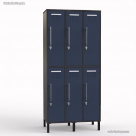 Vestiaire industriel en bois corps graphite largeur 30 cm et 6 portes coloris bleu cosmique