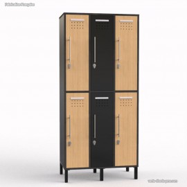 Vestiaire industriel en bois de couleur graphite largeur 30 cm et 6 portes multi-couleur noir et chêne