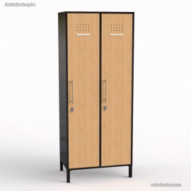 Vestiaire de bureau professionnel couleur graphite en corps de meuble comportant 2 portes en coloris chêne