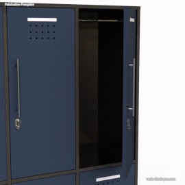 Casier vestiaire monobloc avec 2 portes coloris bleu cosmique et corps de meuble en coloris graphite