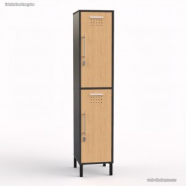 Casier vestiaire monobloc meuble graphite où les façades des 2 portes sont en coloris chêne