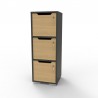 Casier vestiaire bois graphite et chêne doté de rangements avec différents casiers en bois pour du rangement d'objets