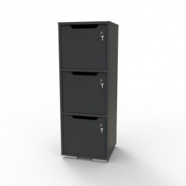 Casier vestiaire bois graphite doté de rangements avec différents casiers en bois pour du rangement d'objets