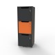 Casier vestiaire bois graphite et orange doté de rangements avec différents casiers en bois pour du rangement d'objets