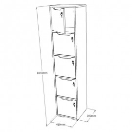 Vestiaire de bureau en bois graphite avec 5 cases livré monté en entreprise et fermé par des portes avec des serrures à clé
