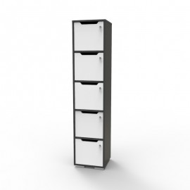 Vestiaire de bureau en bois graphite avec 5 cases livré monté en entreprise et fermé par des portes avec des serrures à clé