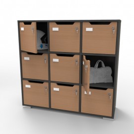 Meuble casier en bois CASEO à 9 cases graphite pour apporter des rangements en casiers fermés par une porte