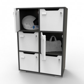 Casier à clé graphite CASEO avec 6 cases qui fonctionne parfaitement pour des entreprises et des espaces de coworking