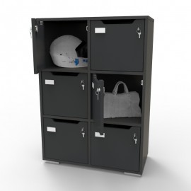 Casier à clé graphite CASEO avec 6 cases qui fonctionne parfaitement pour des entreprises et des espaces de coworking