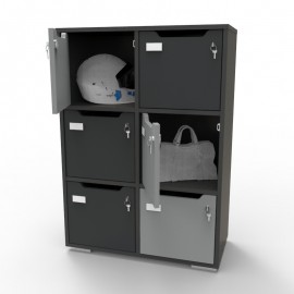 Casier à clé graphite CASEO avec 6 cases qui fonctionne parfaitement pour des entreprises et des espaces de coworking