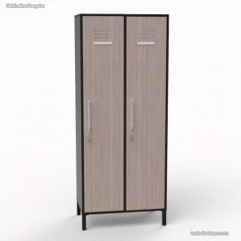 Vestiaire de bureau professionnel  en couleur graphite pour le corps de meuble avec 2 portes en coloris driftwood