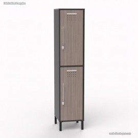 Casier vestiaire monobloc en coloris graphite de corps de meuble et les deux portes coloris driftwood