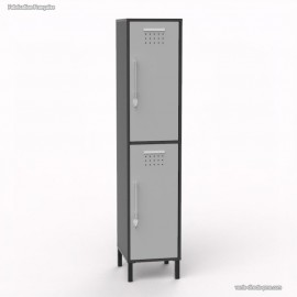 Casier vestiaire monobloc en couleur graphite pour le corps de meuble et coloris gris pour les façades des 2 portes
