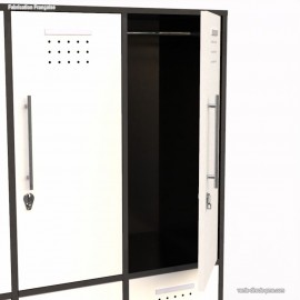 Vestiaire multicases en bois a 4 portes blanc et corps de meuble graphite fabriqué en france