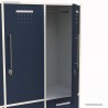Vestiaire multicases de couleur blanc hauteur 90 cm et largeur 40 cm des 2 portes en coloris bleu cosmique