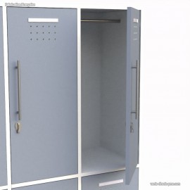 Vestiaire multicases dont le corps de meuble est blanc aux 2 portes en façade coloris dove blue