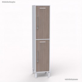 Vestiaire multicases couleur blanc avec 2 portes en coloris de façade driftwood en bois fabriqué en france