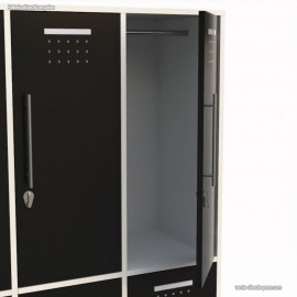 Vestiaire multicases aux 2 portes en coloris noir et le corps de meuble blanc pour toute industrie