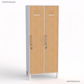 Vestiaire industriel corps blanc et 2 portes coloris chêne en largeur 40 cm et hauteur 180 cm